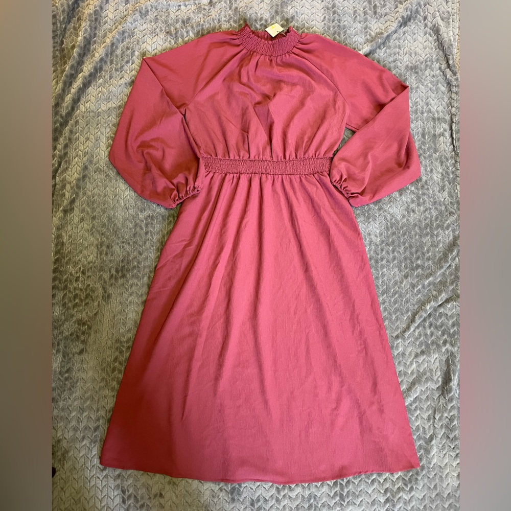 A new day Pink Long Sleeve Midi Dress Puff Sleeve Midi dress - Picture 5 of 6